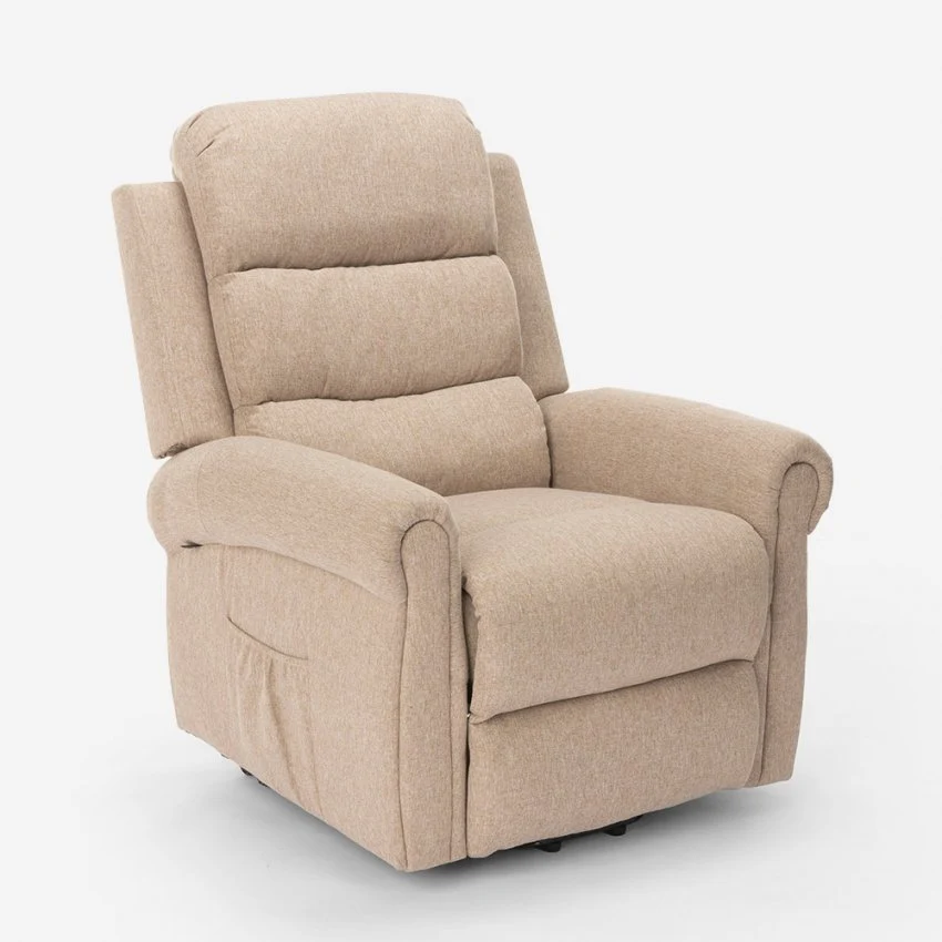 Poltrona Alzapersona Elettrica 1 Motore 74x72x108cm Tessuto Beige