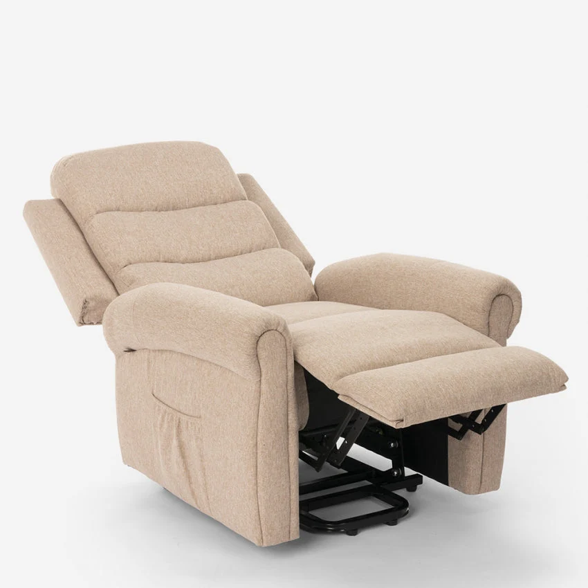 Poltrona Alzapersona Elettrica 1 Motore 74x72x108cm Tessuto Beige