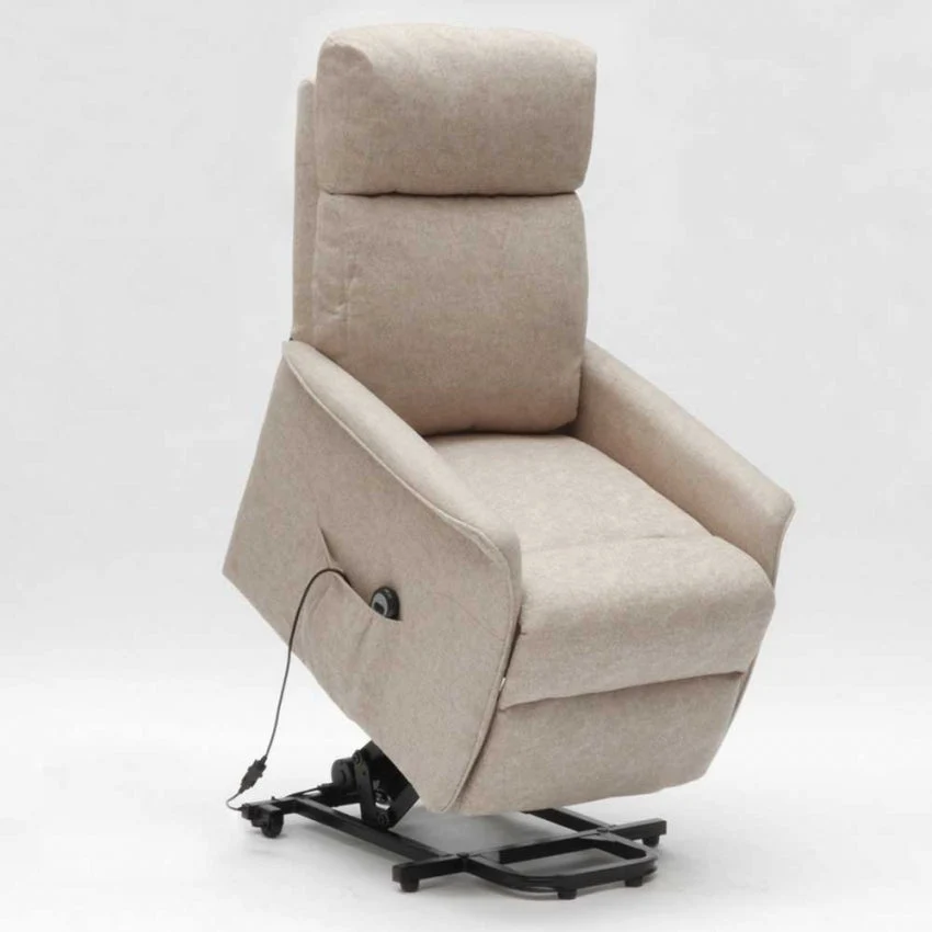 Poltrona Alzapersona Elettrica 2 Motori 73x94x103 cm Tessuto Beige