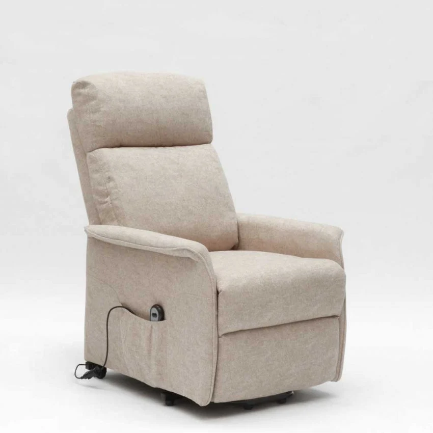 Poltrona Alzapersona Elettrica 2 Motori 73x94x103 cm Tessuto Beige