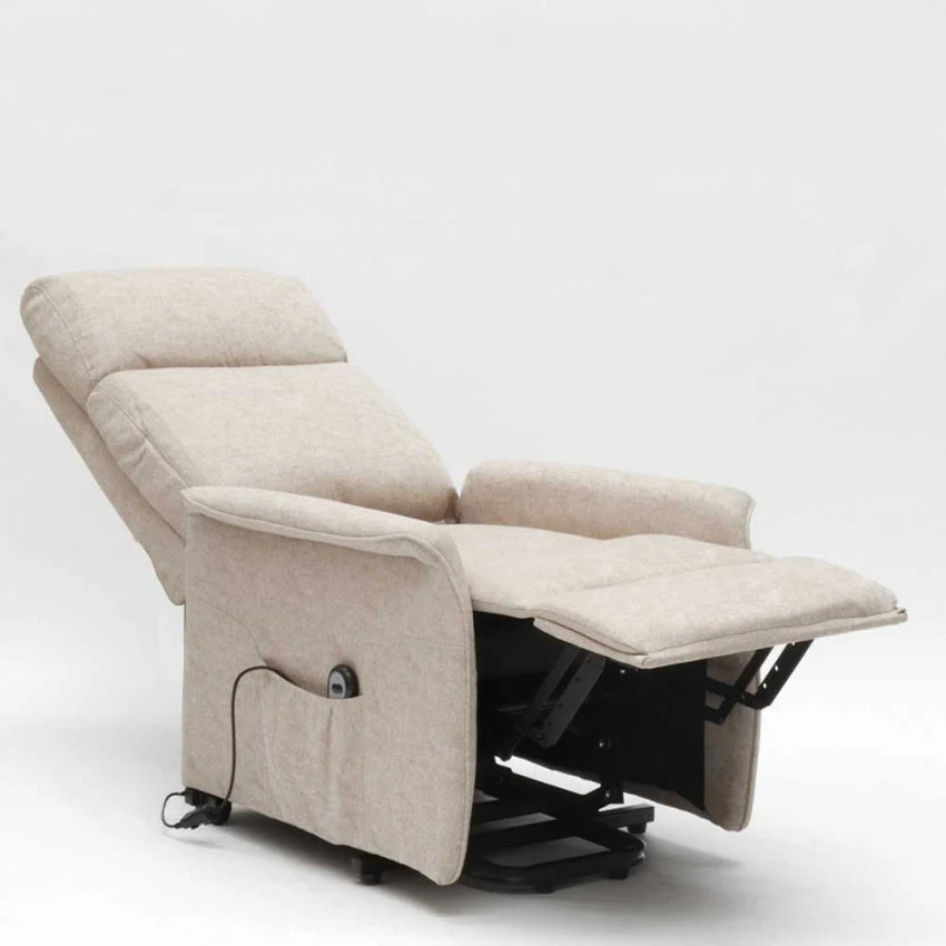 Poltrona Alzapersona Elettrica 2 Motori 73x94x103 cm Tessuto Beige