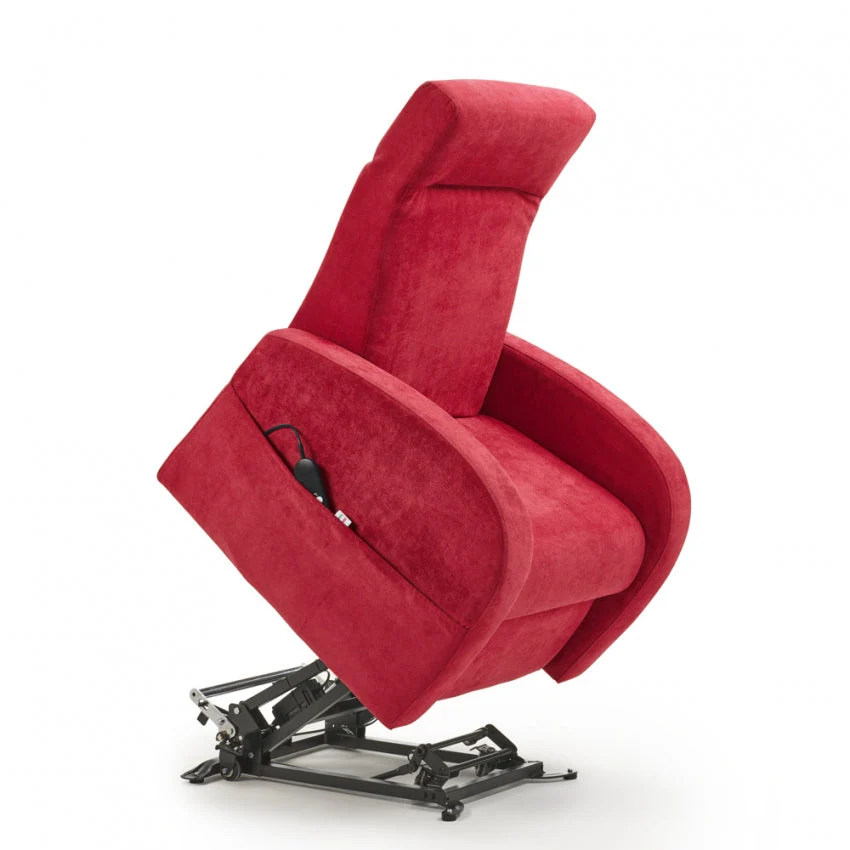 Poltrona Alzapersona Elettrica 2 Motori 74x85x160 cm Tessuto Rosso