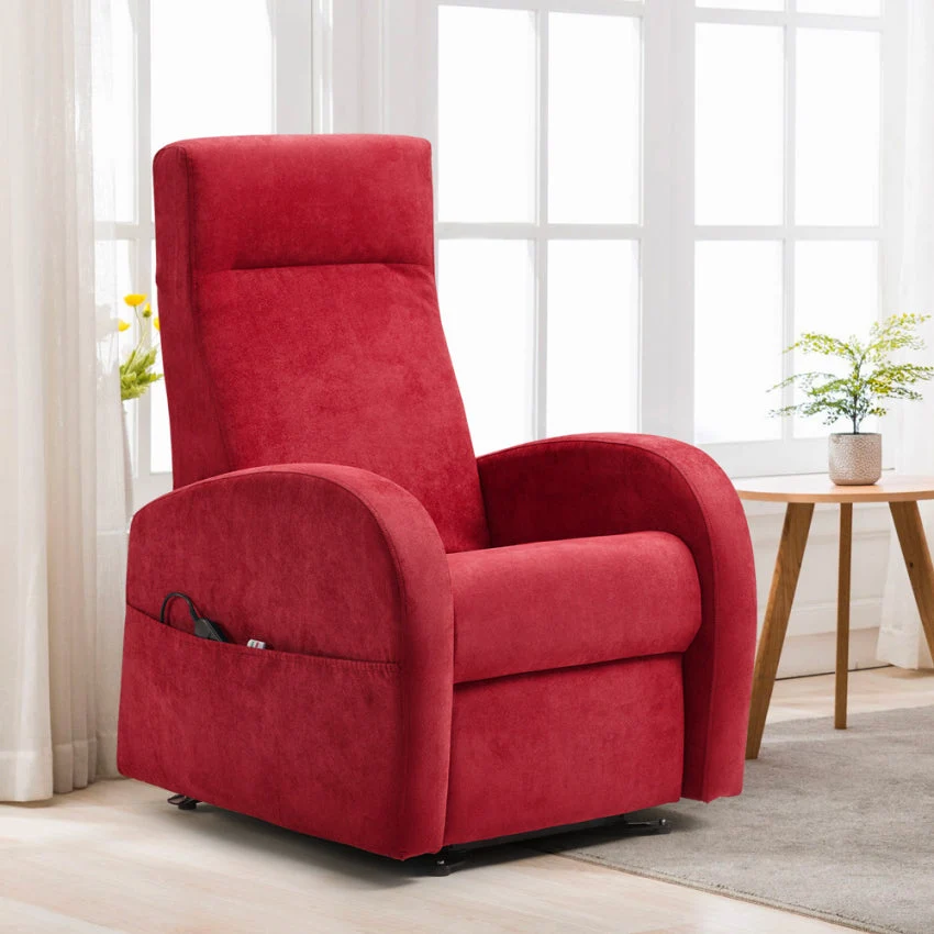 Poltrona Alzapersona Elettrica 2 Motori 74x85x160 cm Tessuto Rosso