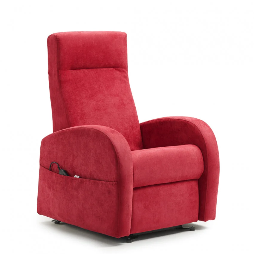 Poltrona Alzapersona Elettrica 2 Motori 74x85x160 cm Tessuto Rosso