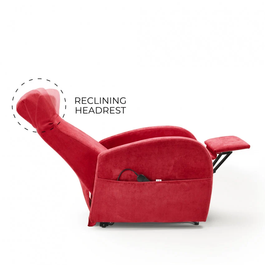 Poltrona Alzapersona Elettrica 2 Motori 74x85x160 cm Tessuto Rosso