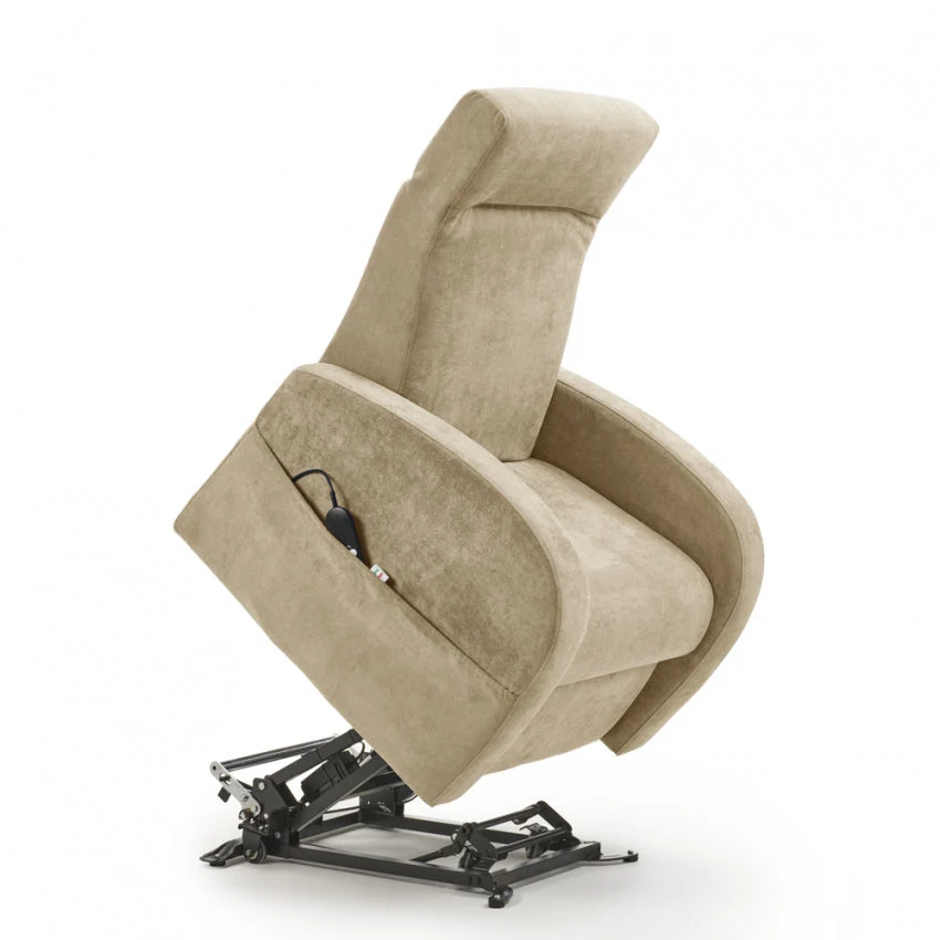 Poltrona Alzapersona Elettrica 2 Motori 74x85x160 cm Tessuto Beige