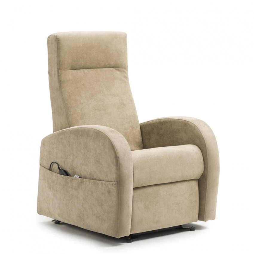 Poltrona Alzapersona Elettrica 2 Motori 74x85x160 cm Tessuto Beige