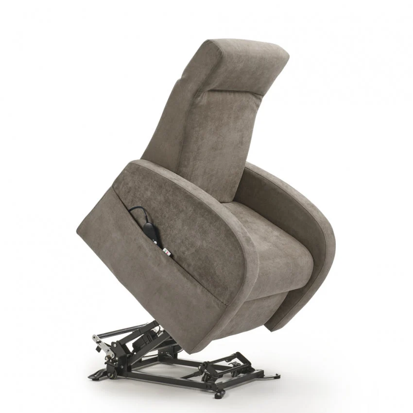 Poltrona Alzapersona Elettrica 2 Motori 74x85x160 cm Tessuto Grigio chiaro
