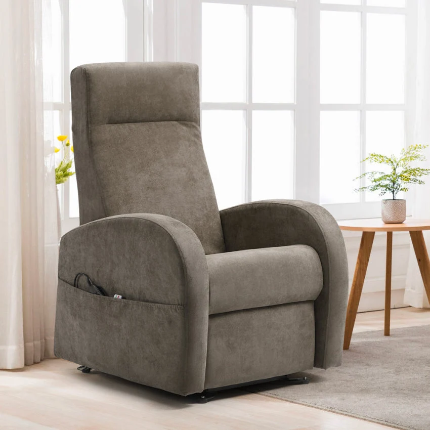 Poltrona Alzapersona Elettrica 2 Motori 74x85x160 cm Tessuto Grigio chiaro