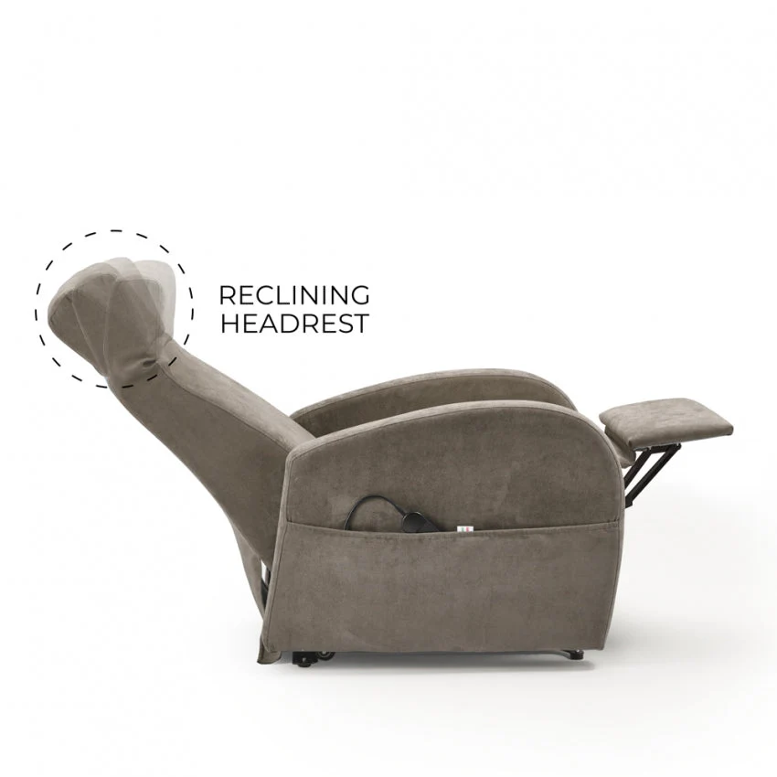Poltrona Alzapersona Elettrica 2 Motori 74x85x160 cm Tessuto Grigio chiaro