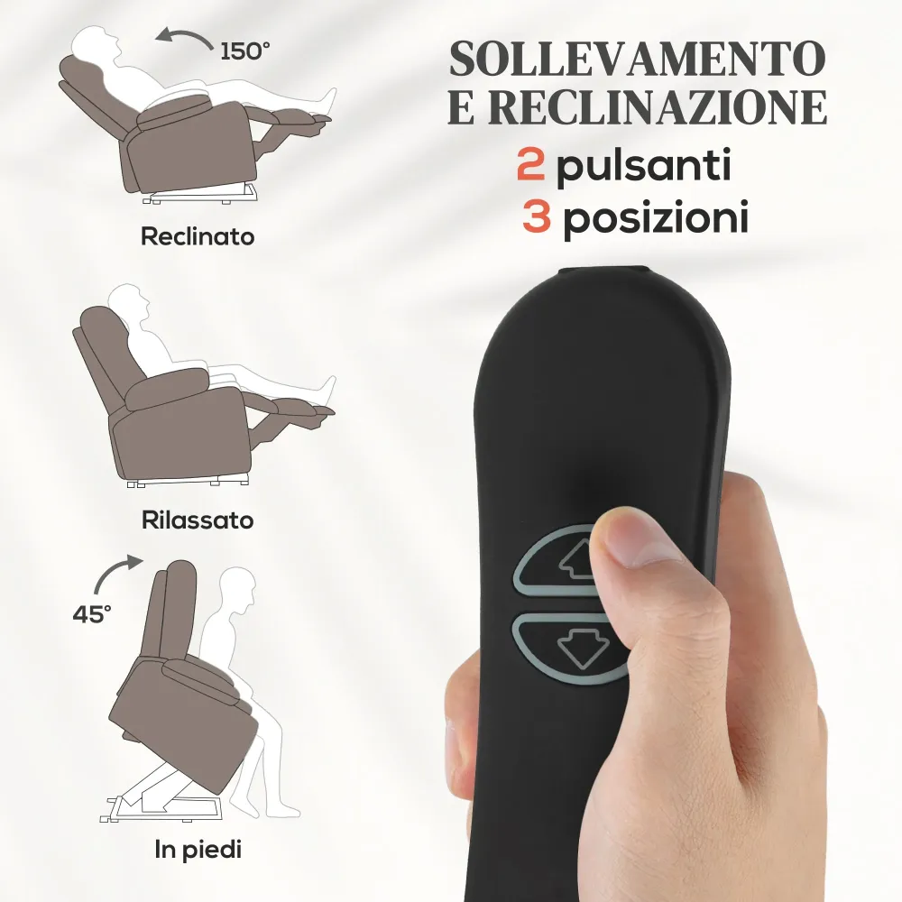 Poltrona Alzapersona Massaggiante e Reclinabile 93x104x105 cm Marrone Chiaro