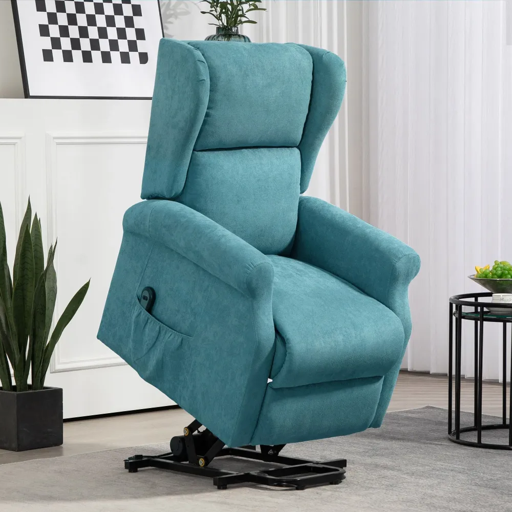 Poltrona Alzapersona Reclinabile 135° con Poggiapiedi e Telecomando 74x94x111 cm Blu