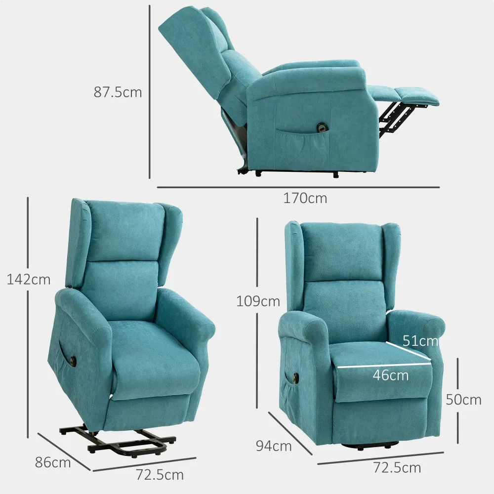 Poltrona Alzapersona Reclinabile 135° con Poggiapiedi e Telecomando 74x94x111 cm Blu