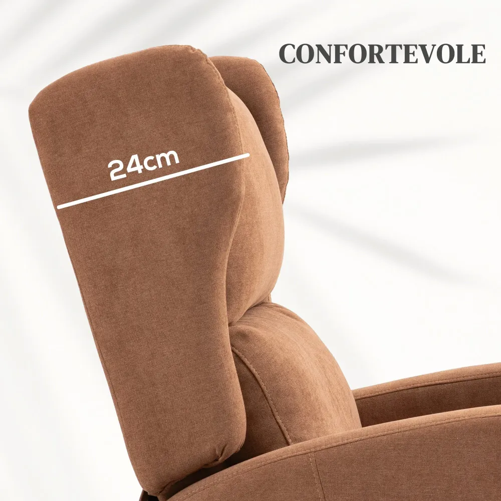 Poltrona Alzapersona Schienale Reclinabile 160° 76x96x109 cm Velluto Marrone Scuro