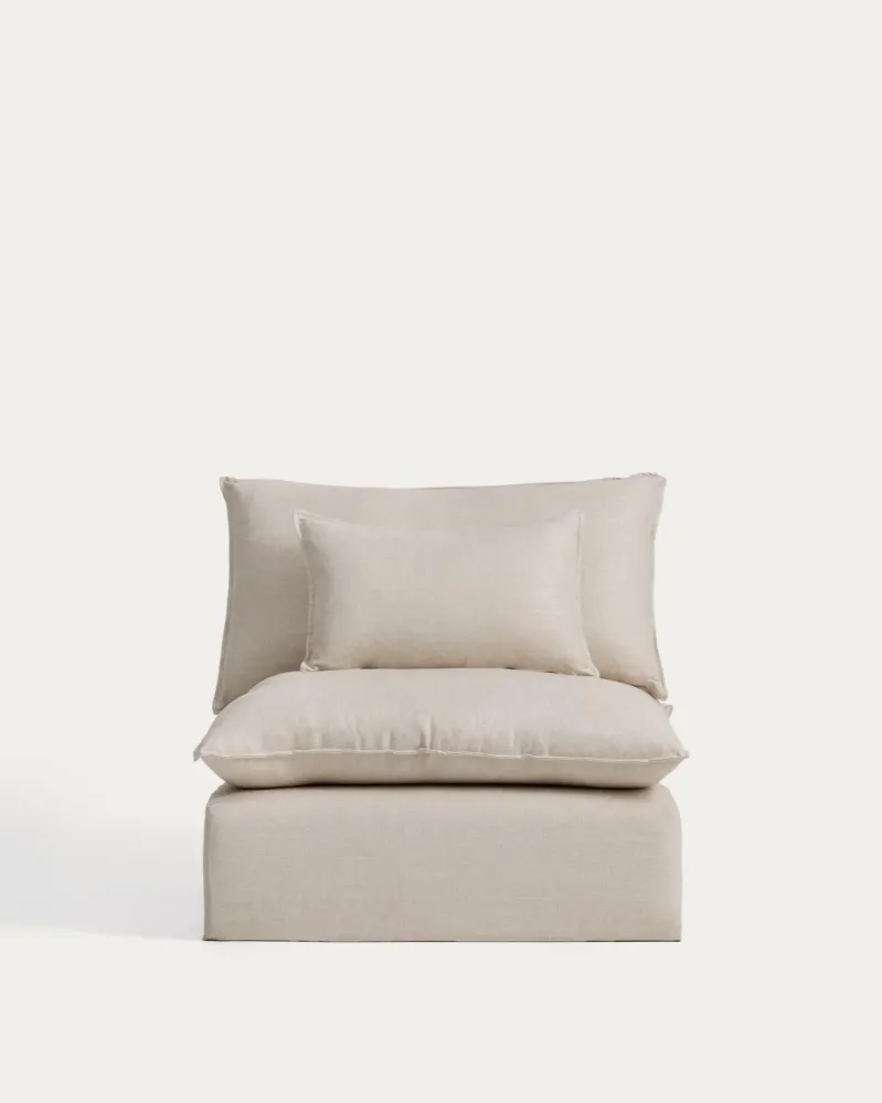 Poltrona Anarela sfoderabile lino e viscosa beige, 110 cm, FSC Mix Credit