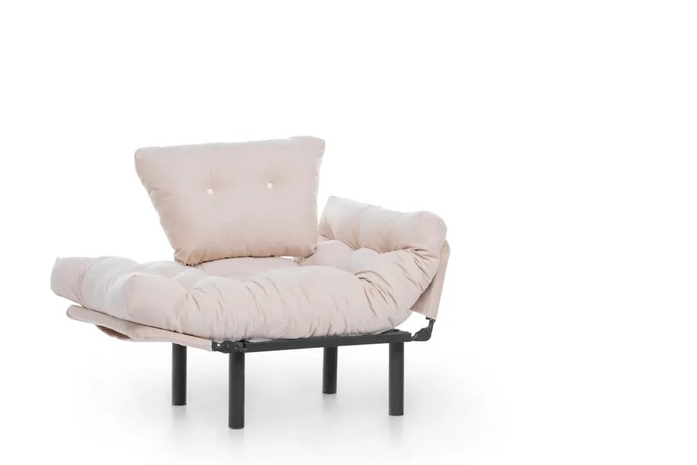 Poltrona apribile metallo con cuscini rivestiti tessuto crema cm 95x70x85h
