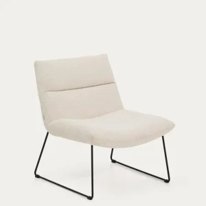 Poltrona Asen ciniglia beige con gambe acciaio nero FSC 100%