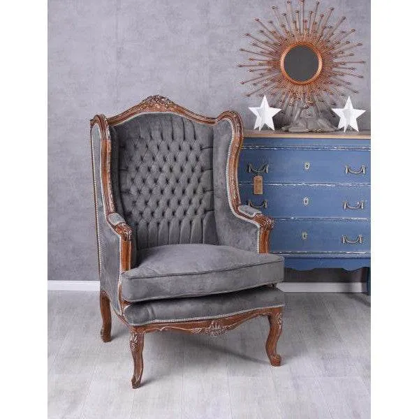 POLTRONA BAROCCA CON ALETTE POLTRONA ROYAL THRONE ANTICO MARRONE GRIGIO