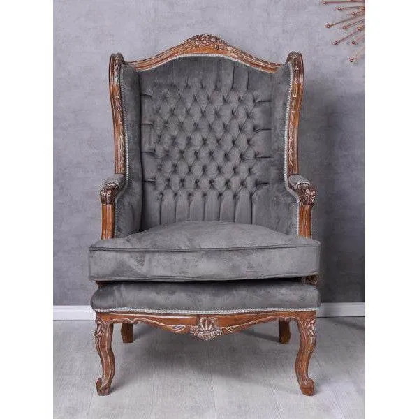 POLTRONA BAROCCA CON ALETTE POLTRONA ROYAL THRONE ANTICO MARRONE GRIGIO