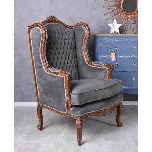 POLTRONA BAROCCA CON ALETTE POLTRONA ROYAL THRONE ANTICO MARRONE GRIGIO