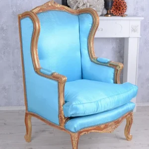 POLTRONA BAROCCA LIVELLA POLTRONA REALE ORO ANTICO AZZURRO CHIARO
