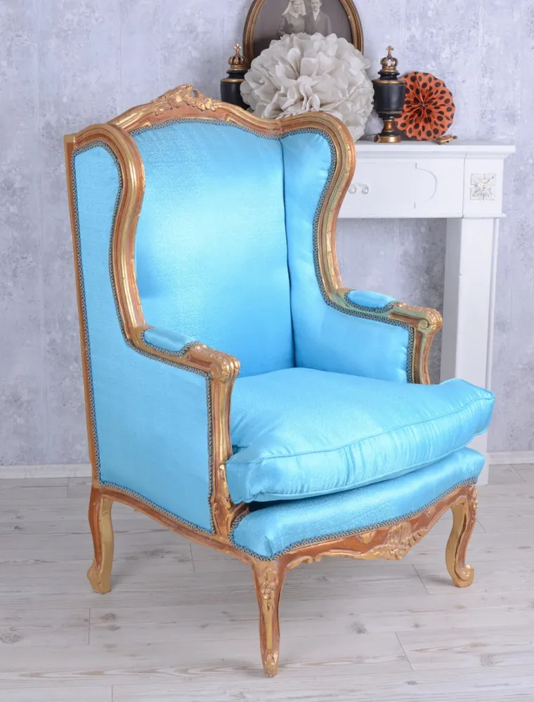 POLTRONA BAROCCA LIVELLA POLTRONA REALE ORO ANTICO AZZURRO CHIARO