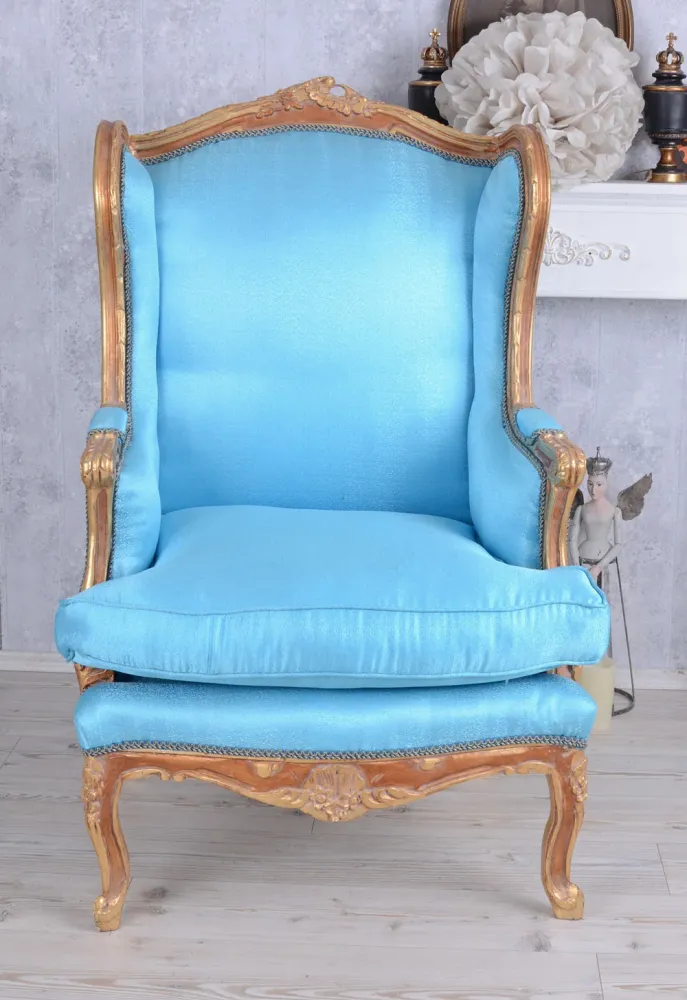 POLTRONA BAROCCA LIVELLA POLTRONA REALE ORO ANTICO AZZURRO CHIARO