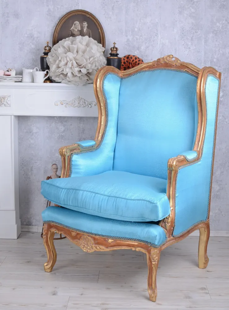 POLTRONA BAROCCA LIVELLA POLTRONA REALE ORO ANTICO AZZURRO CHIARO