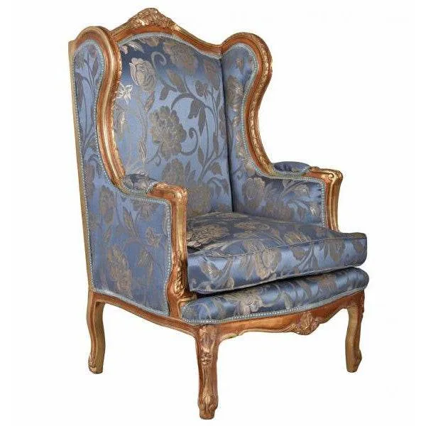 POLTRONA BAROCCA LIVELLA POLTRONA TRONO REALE ORO ANTICO ARGENTO-BLU