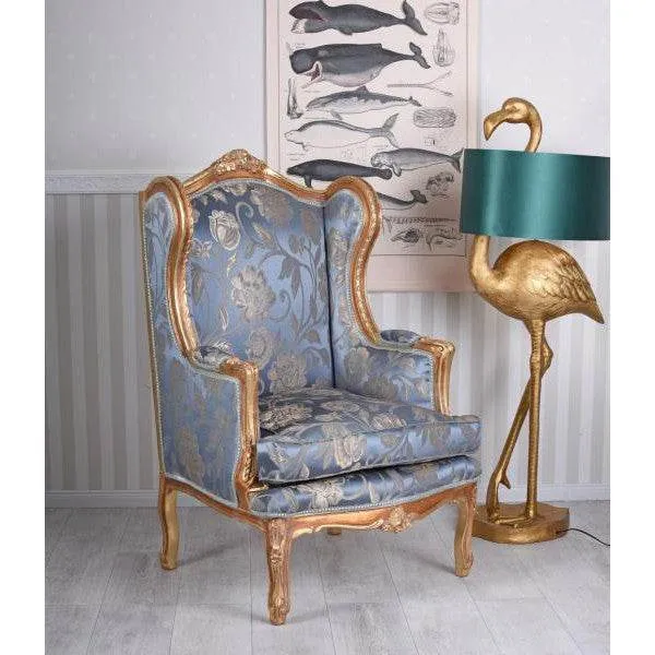 POLTRONA BAROCCA LIVELLA POLTRONA TRONO REALE ORO ANTICO ARGENTO-BLU