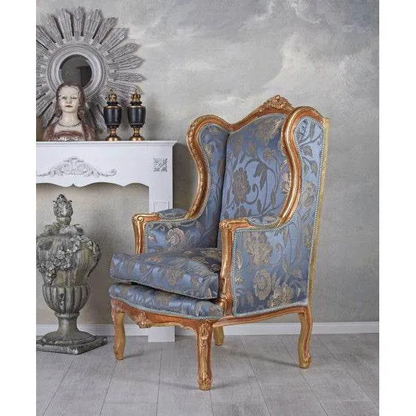 POLTRONA BAROCCA LIVELLA POLTRONA TRONO REALE ORO ANTICO ARGENTO-BLU