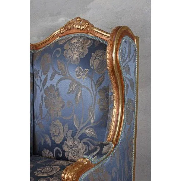 POLTRONA BAROCCA LIVELLA POLTRONA TRONO REALE ORO ANTICO ARGENTO-BLU