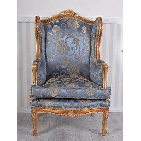 POLTRONA BAROCCA LIVELLA POLTRONA TRONO REALE ORO ANTICO ARGENTO-BLU