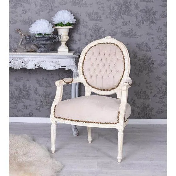 POLTRONA BAROCCA STILE SHABBY CHIC VINTAGE BIANCO-CREMA GRIGIO CHIARO
