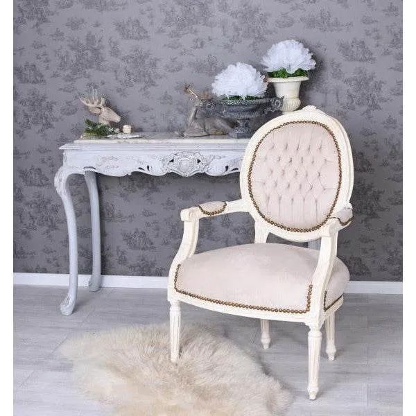 POLTRONA BAROCCA STILE SHABBY CHIC VINTAGE BIANCO-CREMA GRIGIO CHIARO