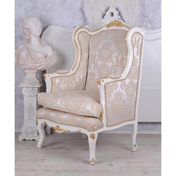 POLTRONA BAROCCA WING CHAIR ANTICO CREMA-BIANCO ARGENTO-ORO