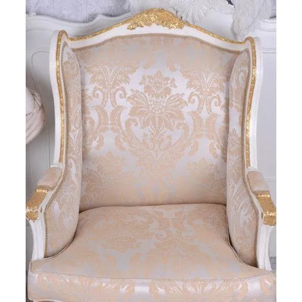 POLTRONA BAROCCA WING CHAIR ANTICO CREMA-BIANCO ARGENTO-ORO