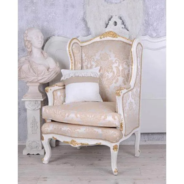 POLTRONA BAROCCA WING CHAIR ANTICO CREMA-BIANCO ARGENTO-ORO