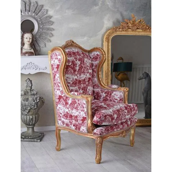 POLTRONA BAROCCA WING CHAIR ORO ANTICO ROCCO ROSSO