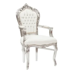 Poltrona barocco da camera o salotto legno colore argento ecopelle bianco cm 63x65x108h