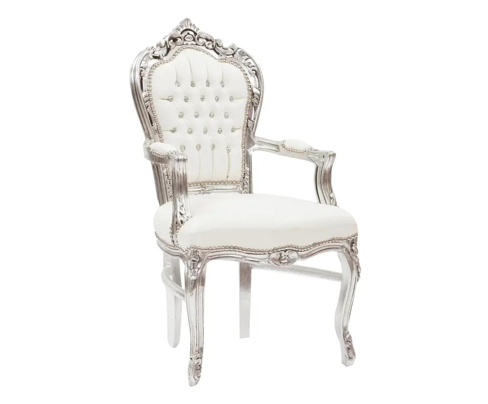 Poltrona barocco da camera o salotto legno colore argento ecopelle bianco cm 63x65x108h