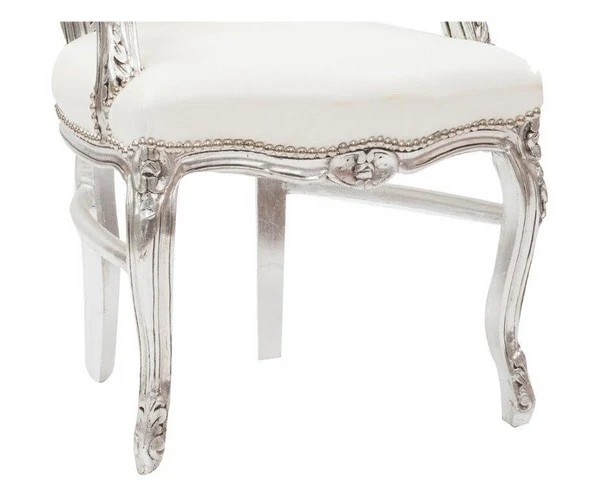 Poltrona barocco da camera o salotto legno colore argento ecopelle bianco cm 63x65x108h