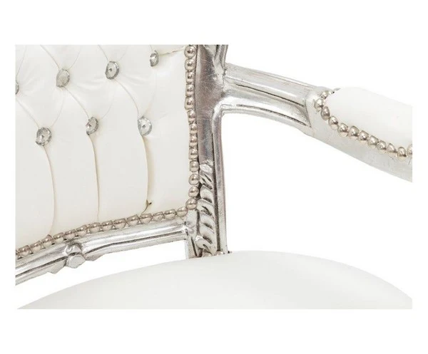 Poltrona barocco da camera o salotto legno colore argento ecopelle bianco cm 63x65x108h
