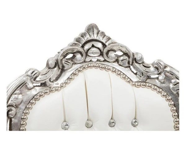 Poltrona barocco da camera o salotto legno colore argento ecopelle bianco cm 63x65x108h