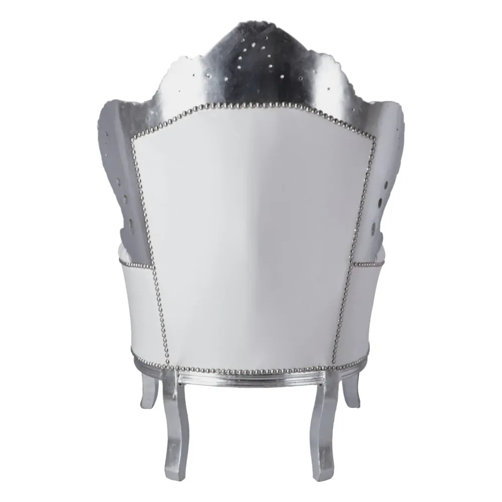 Poltrona barocco da camera o salotto legno colore argento ecopelle bianco cm 80x60x115h