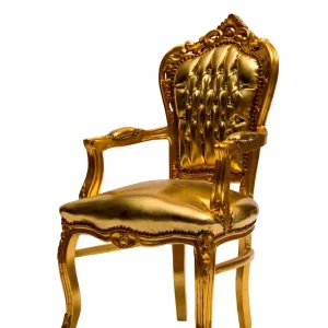 Poltrona barocco ecopelle e struttura legno colore oro cm 63x65x94h