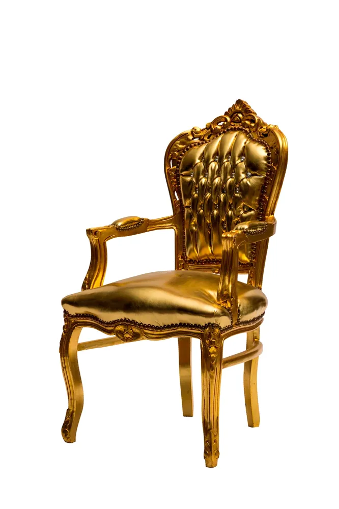 Poltrona barocco ecopelle e struttura legno colore oro cm 63x65x94h
