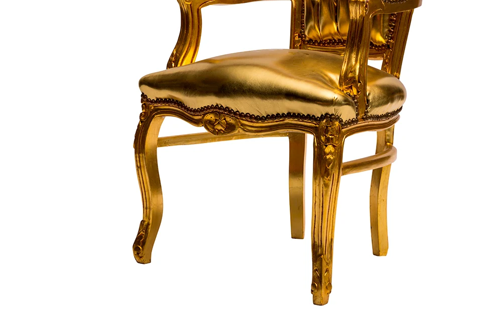 Poltrona barocco ecopelle e struttura legno colore oro cm 63x65x94h