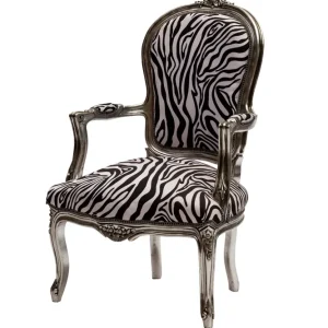 Poltrona barocco legno color argento zebrata cm 63x65x94h