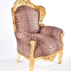Poltrona barocco legno color oro leopardata cm 80x60x115h